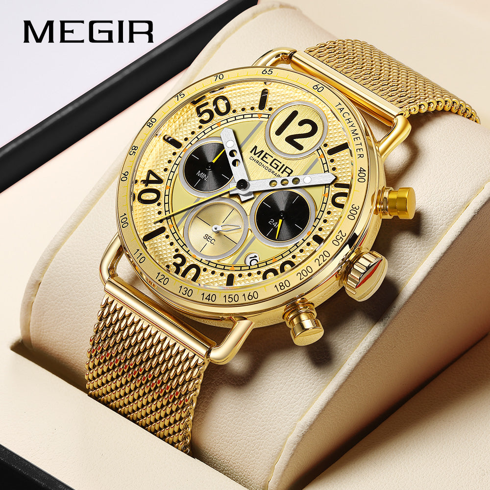 MEGIR Gold Mesh Chrono 2249